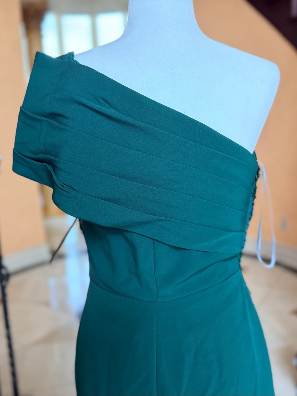 Terani Couture Emerald Green One-Shoulder Beaded Gown - Picture 8 of 13